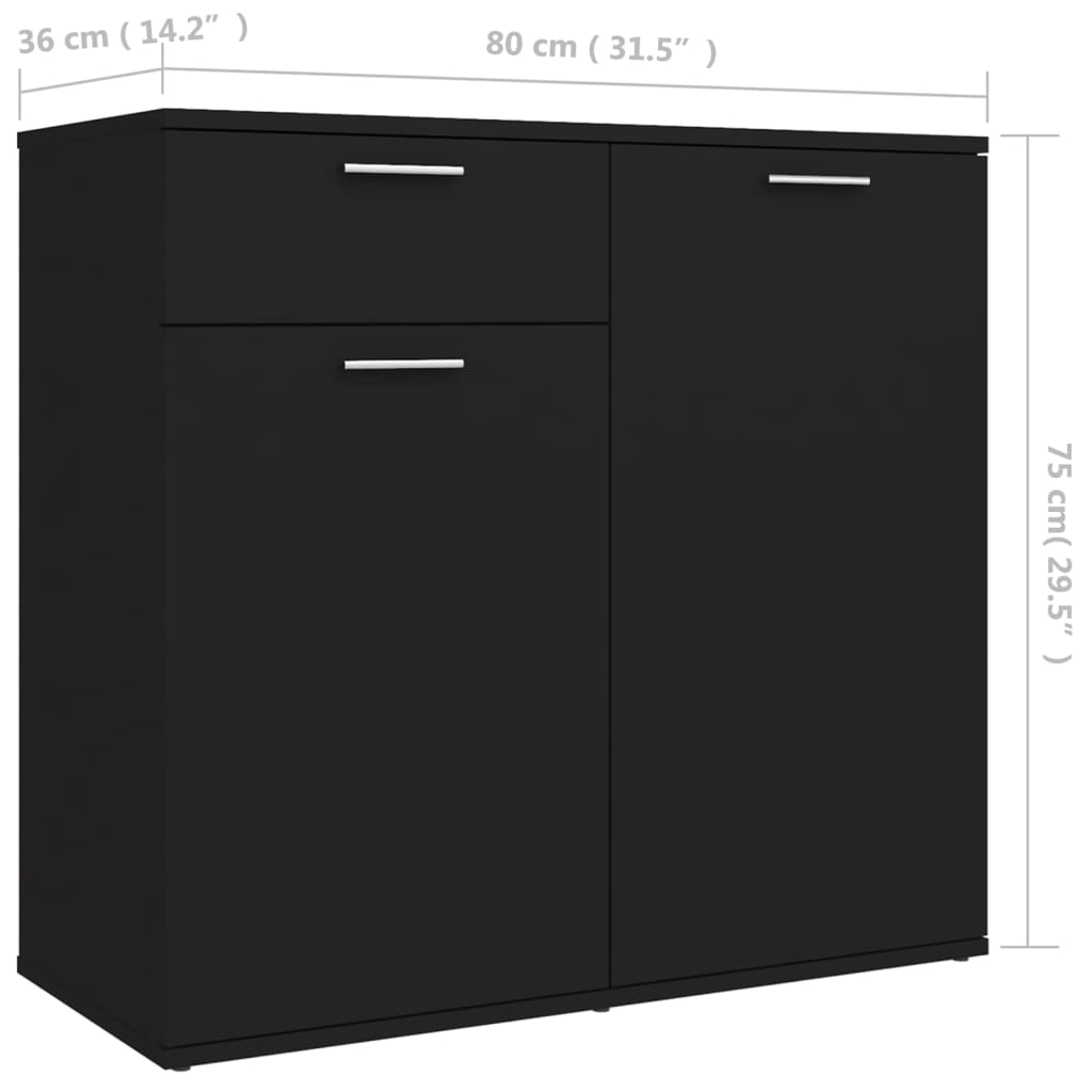 Sideboard Black 80X36X75 Cm Engineered Wood