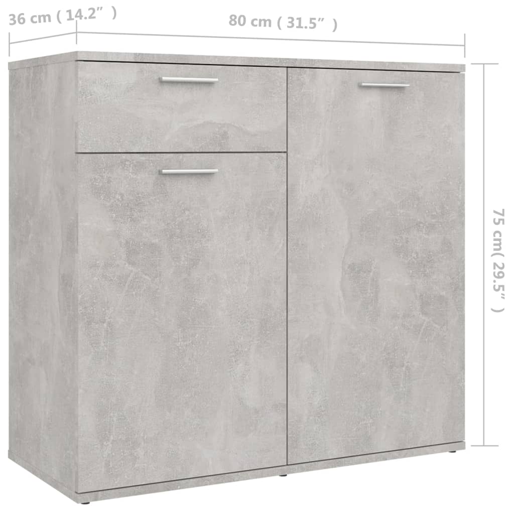 Sideboard Concrete Grey 80X36X75 Cm Engineered Wood