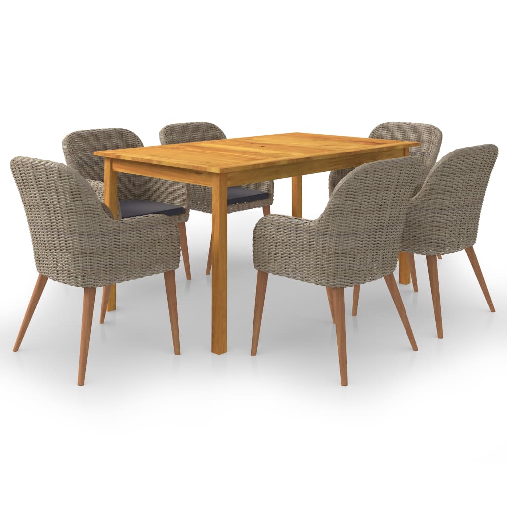 7 Piece Garden Dining Set Brown