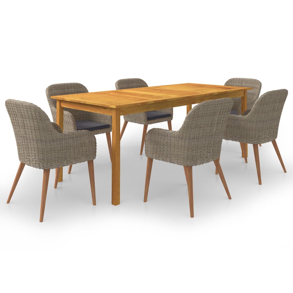 7 Piece Garden Dining Set Brown