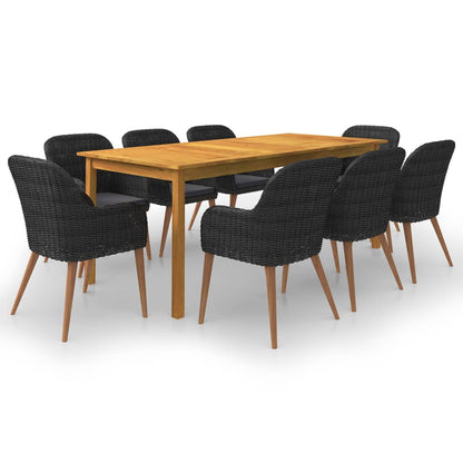 9 Piece Garden Dining Set Black