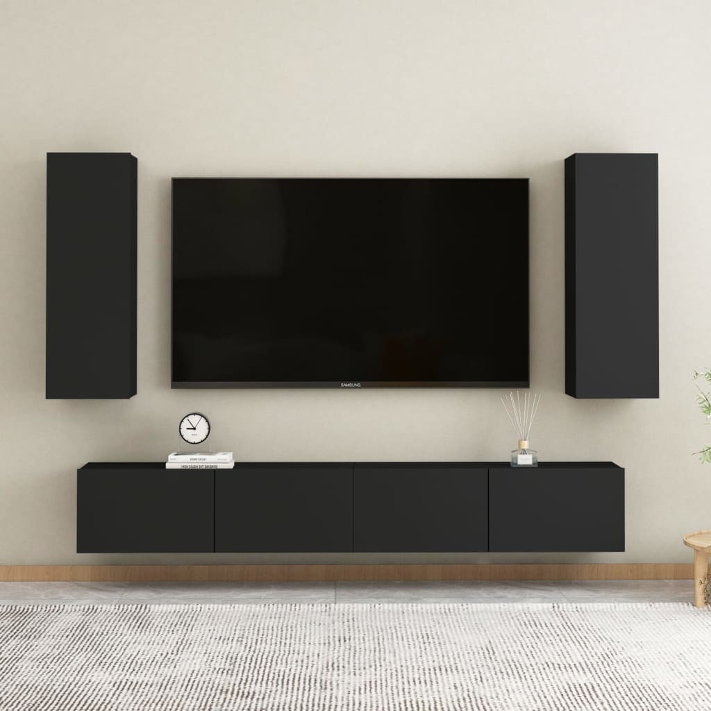 Tv Cabinets 2 Pcs Black 30.5X30X90 Cm Engineered Wood