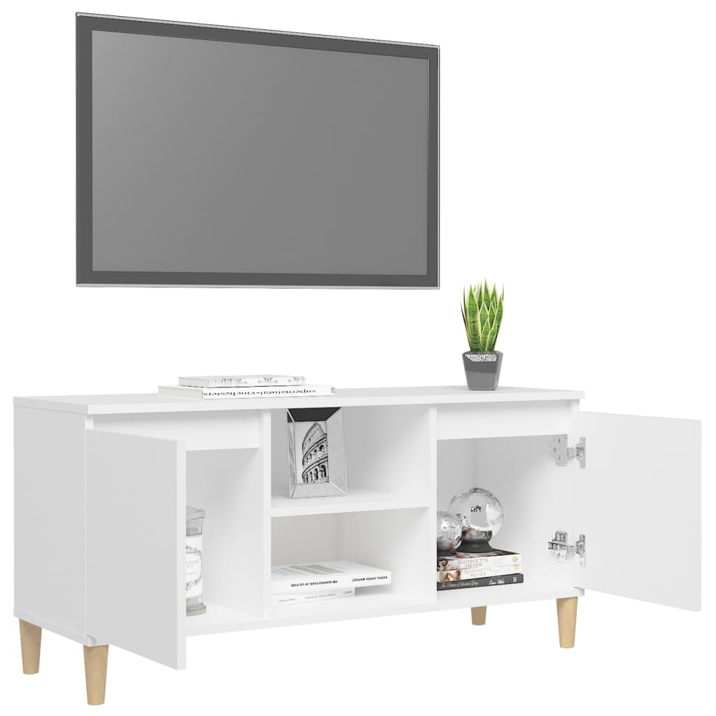 Tv Cabinet With Solid Wood Legs White 103.5X35X50 Cm