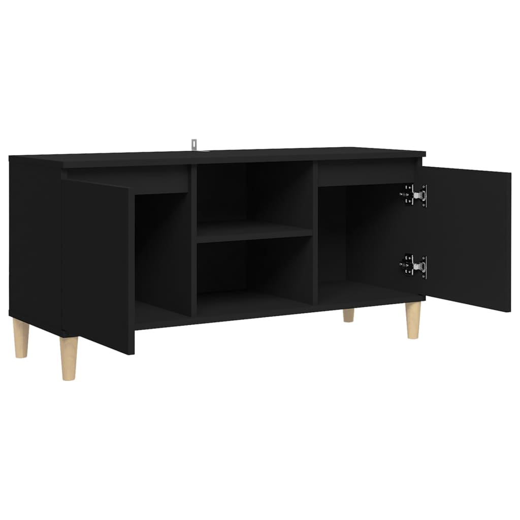 Tv Cabinet With Solid Wood Legs Black 103.5X35X50 Cm