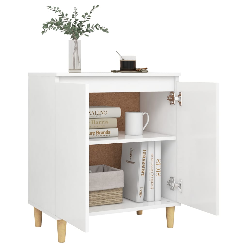 Sideboard With Solid Wood Legs White 60X35X70 Cm Engineered Wood