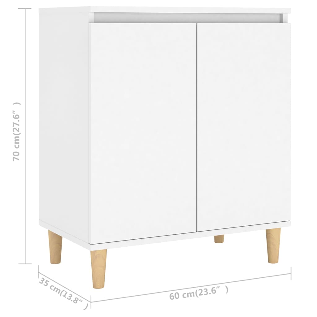 Sideboard With Solid Wood Legs White 60X35X70 Cm Engineered Wood