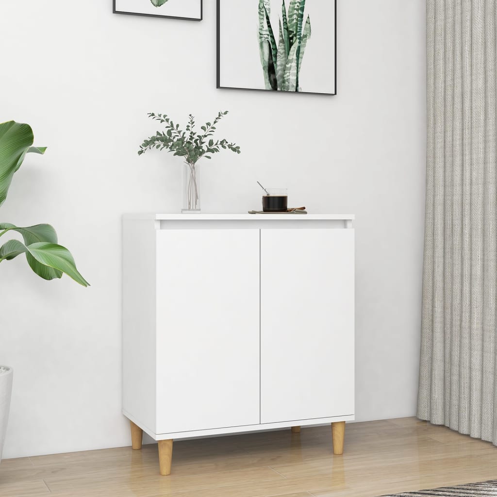 Sideboard With Solid Wood Legs White 60X35X70 Cm Engineered Wood