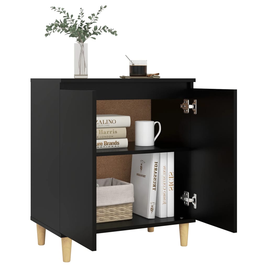 Sideboard With Solid Wood Legs Black 60X35X70 Cm Engineered Wood