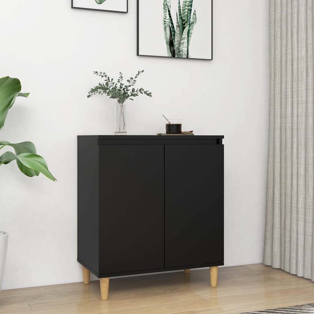 Sideboard With Solid Wood Legs Black 60X35X70 Cm Engineered Wood