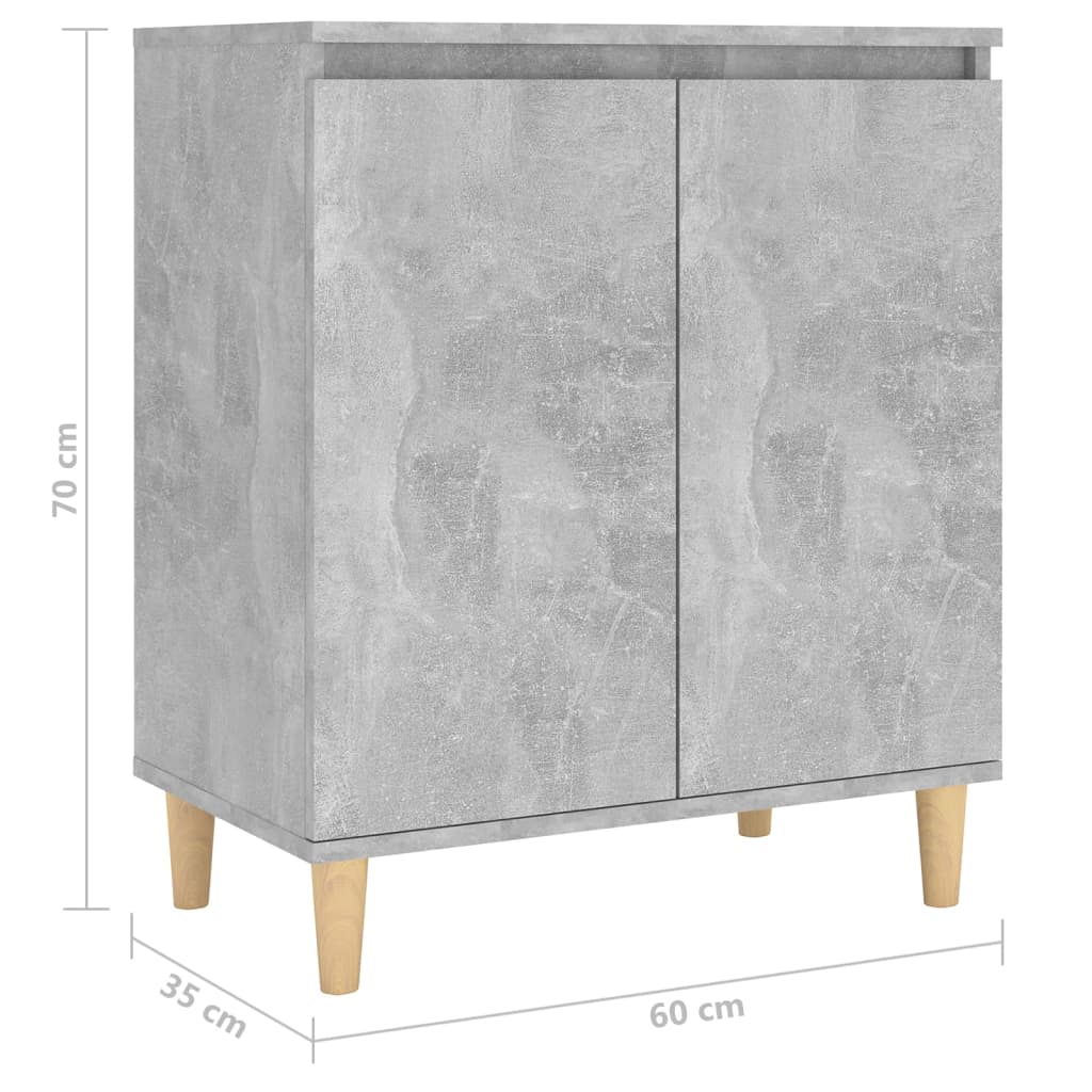 Sideboard&Solid Wood Legs Concrete Grey 60X35X70 Cm Engineered Wood