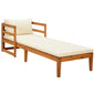 Sun Lounger With Cream White Cushions Solid Acacia Wood