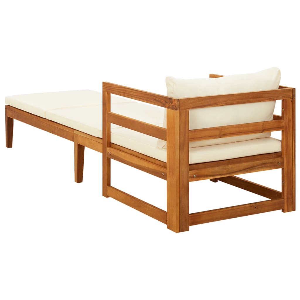 Sun Lounger With Cream White Cushions Solid Acacia Wood