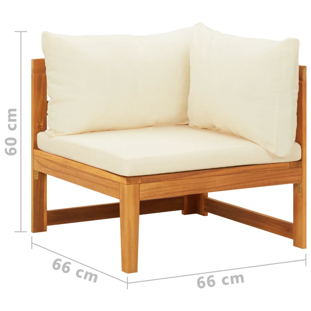 2 Piece Garden Lounge Set With Cream White Cushions Acacia Wood