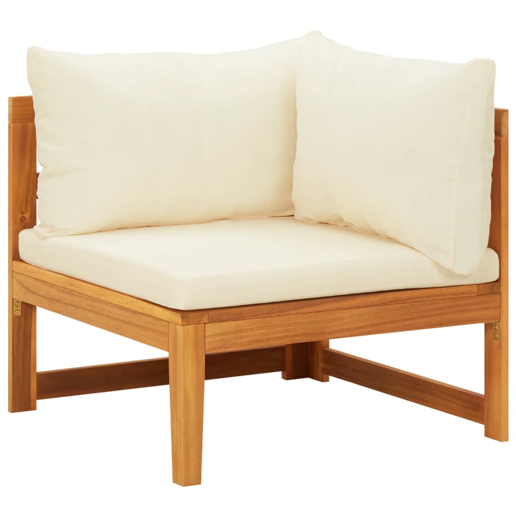 2 Piece Garden Lounge Set With Cream White Cushions Acacia Wood