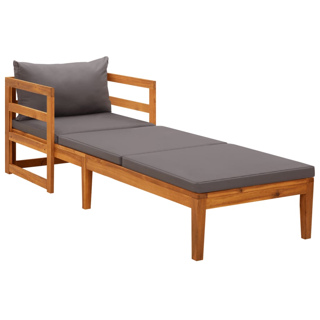 Sun Lounger With Dark Grey Cushions Solid Acacia Wood