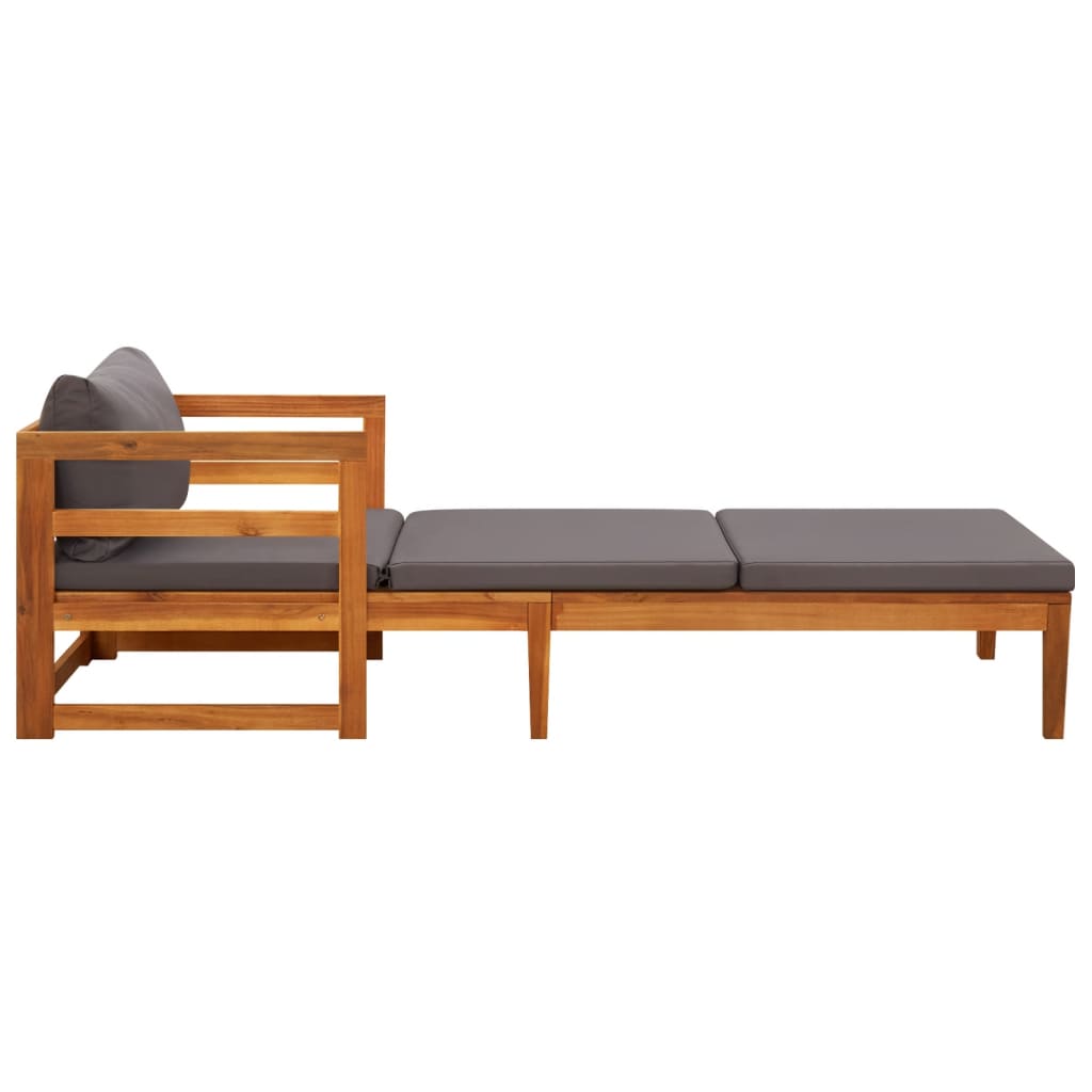 Sun Lounger With Dark Grey Cushions Solid Acacia Wood