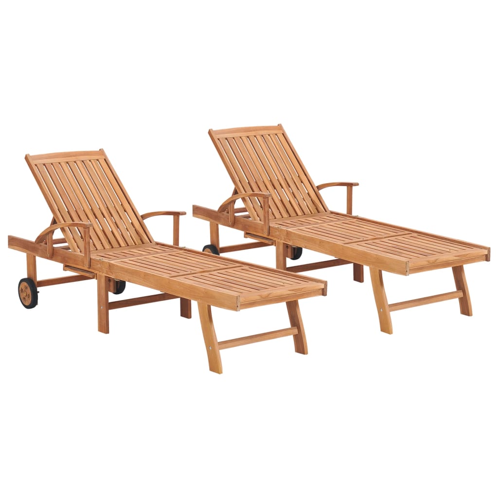 Sun Loungers 2 Pcs Solid Teak Wood