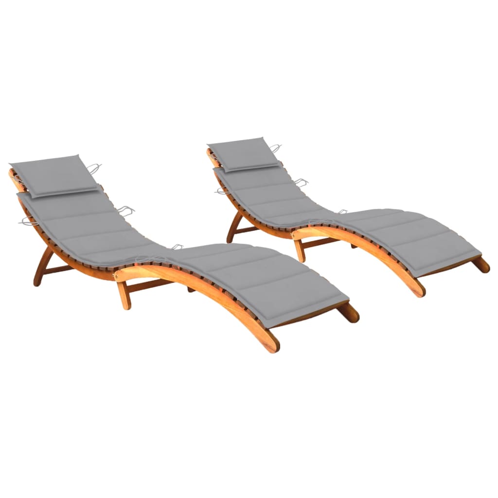 Sun Loungers 2 Pcs With Cushions Solid Acacia Wood