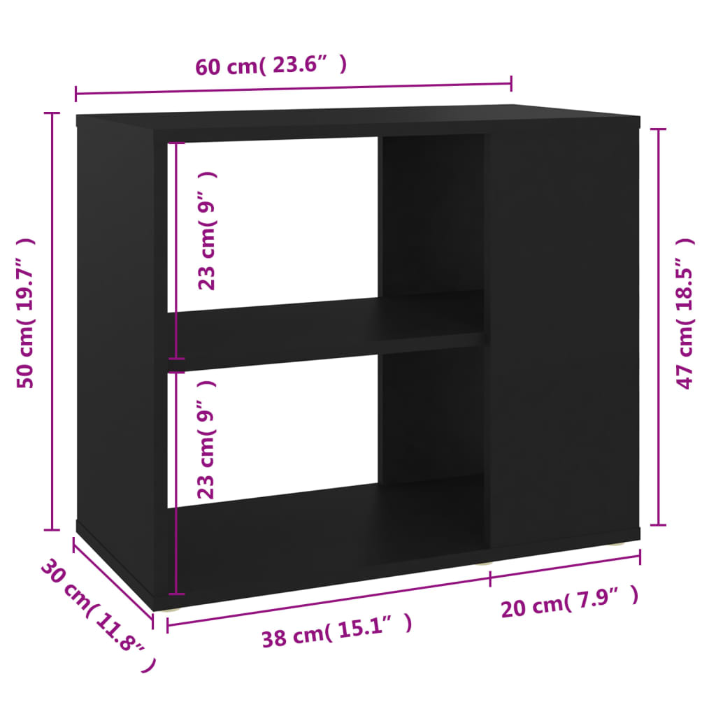 Side Cabinet Black 60X30X50 Cm Engineered Wood