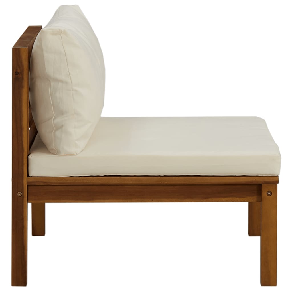 3 Piece Garden Lounge Set With Cream White Cushions Acacia Wood