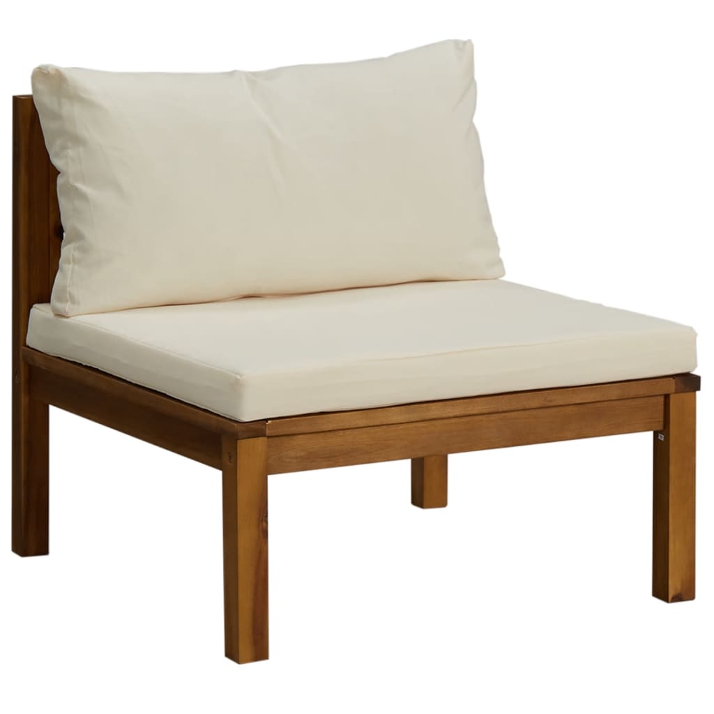 3 Piece Garden Lounge Set With Cream White Cushions Acacia Wood