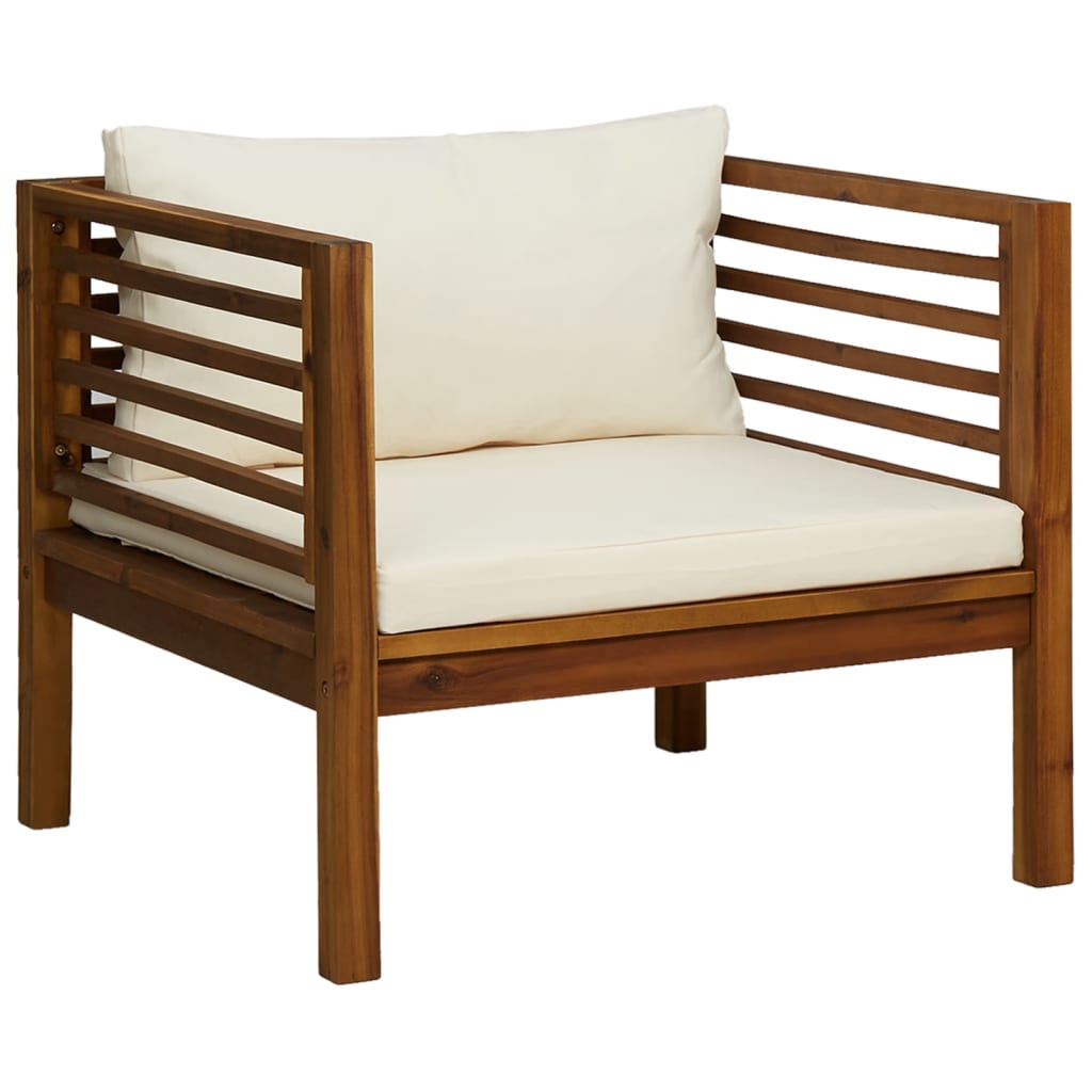 2 Piece Garden Sofa Set With Cream White Cushions Acacia Wood