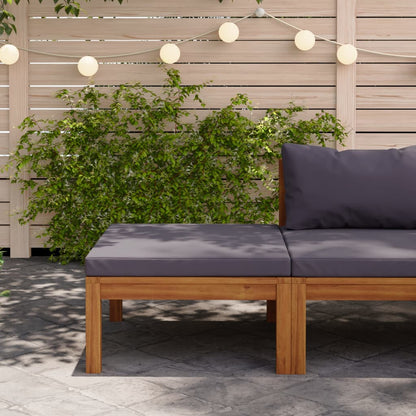 Footrest With Dark Grey Cushion Solid Acacia Wood