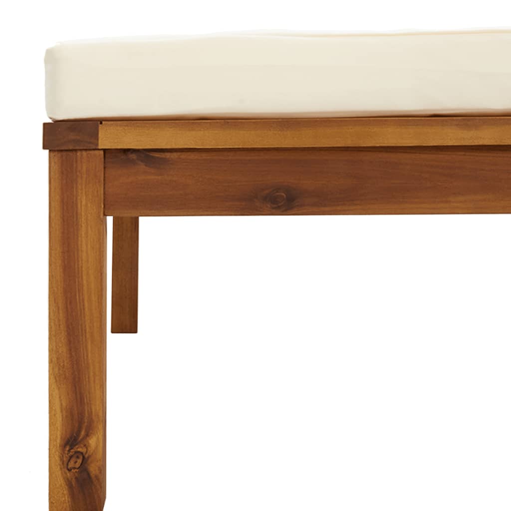 Footrest With Cream White Cushion Solid Acacia Wood