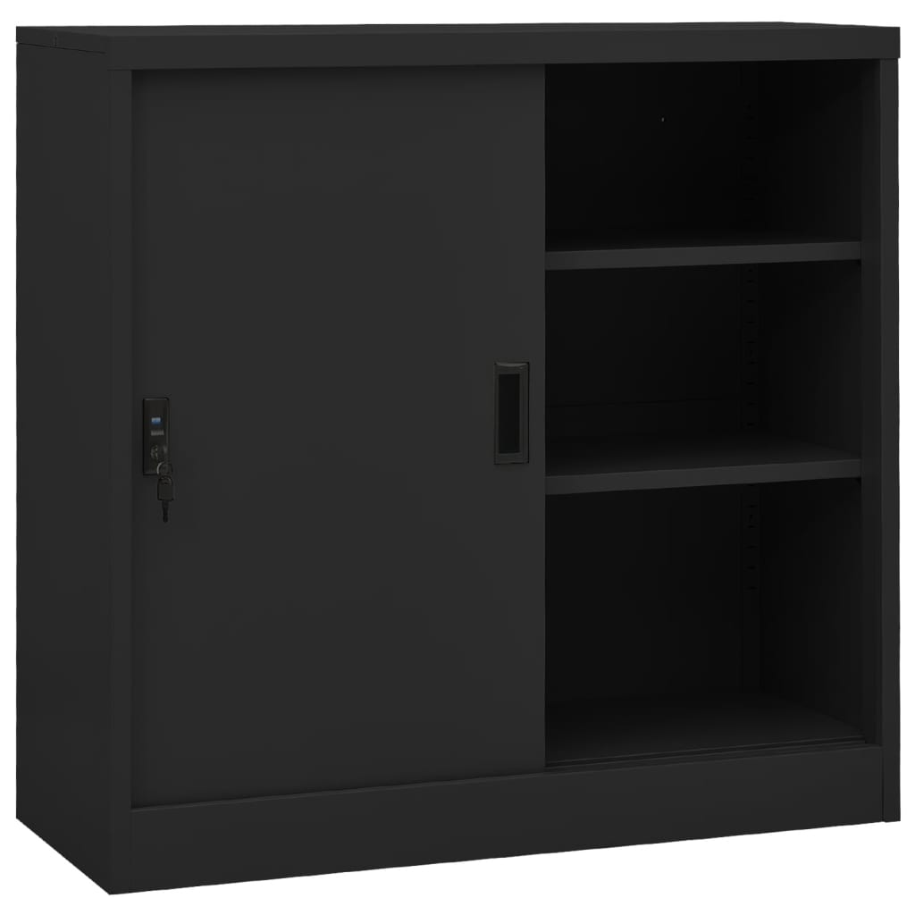 Office Cabinet With Sliding Door Anthracite 90X40X90 Cm Steel