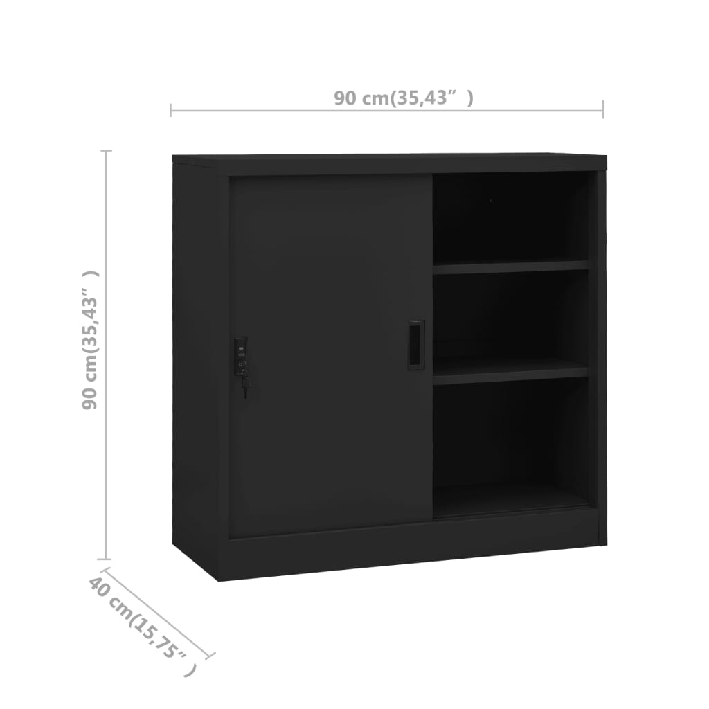 Office Cabinet With Sliding Door Anthracite 90X40X90 Cm Steel