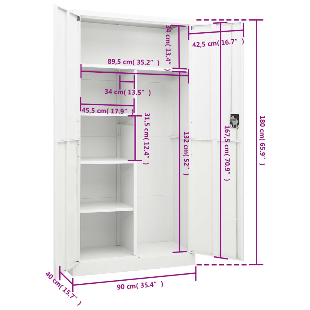 Locker Cabinet White 90X40X180 Cm Steel