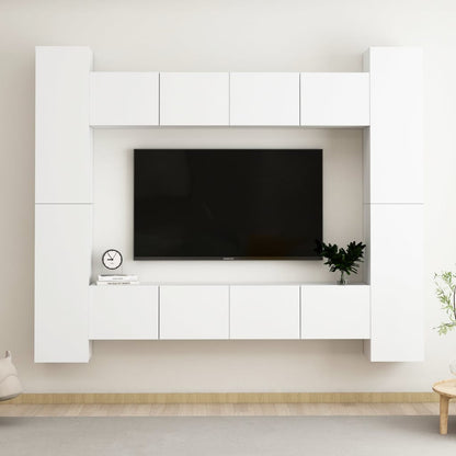 8 Piece Tv Cabinet Set White Engineered Wood