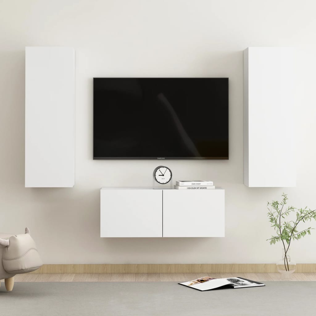 3 Piece Tv Cabinet Set White Engineered Wood