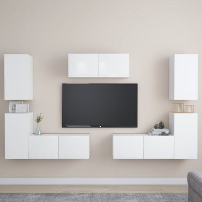 7 Piece Tv Cabinet Set White Engineered Wood