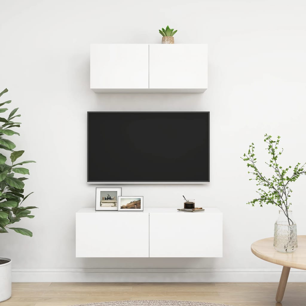 2 Piece Tv Cabinet Set White Engineered Wood