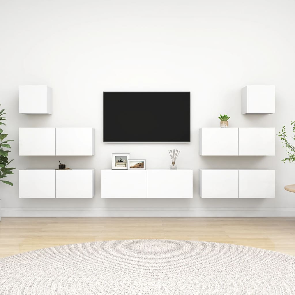 7 Piece Tv Cabinet Set White Engineered Wood