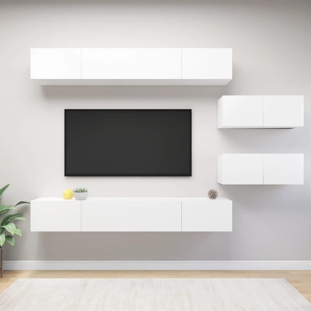 6 Piece Tv Cabinet Set White Engineered Wood