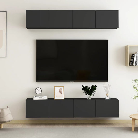 Tv Cabinets 4 Pcs Black 80X30X30 Cm Engineered Wood