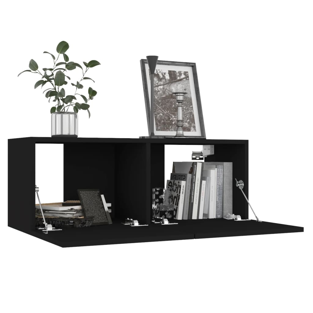 8 Piece Tv Cabinet Set Black Engineered Wood