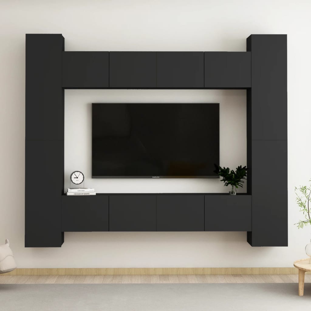 8 Piece Tv Cabinet Set Black Engineered Wood