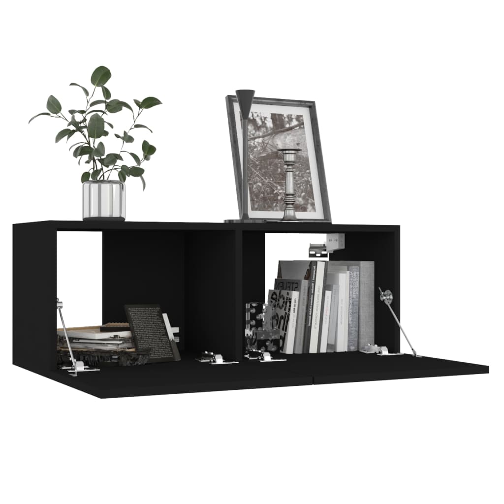 4 Piece Tv Cabinet Set Black Engineered Wood