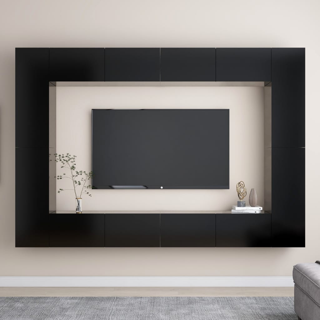 8 Piece Tv Cabinet Set Black Engineered Wood