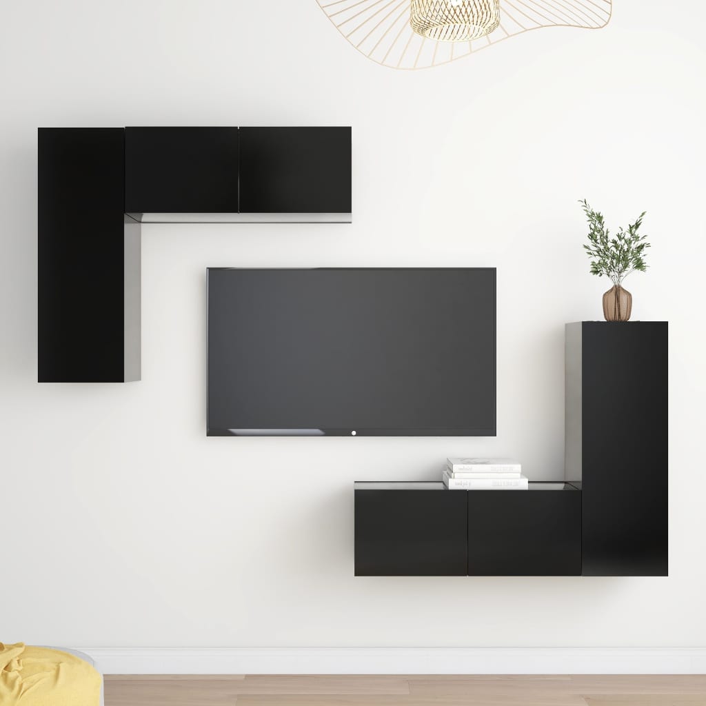 4 Piece Tv Cabinet Set Black Engineered Wood