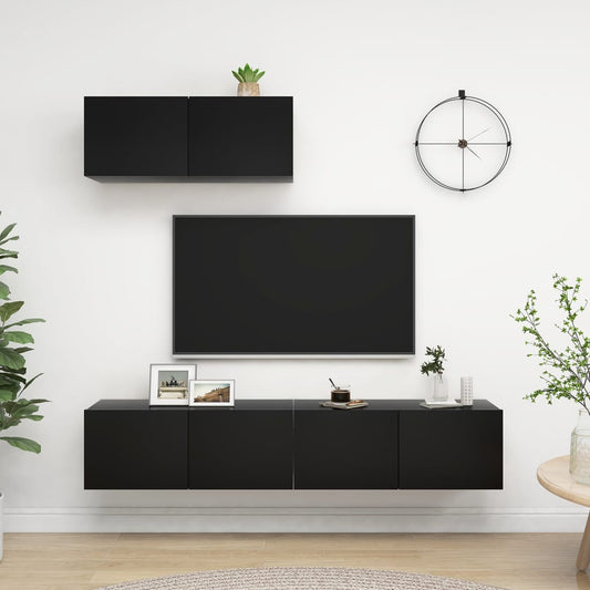 Tv Cabinets 3 Pcs Black Engineered Wood