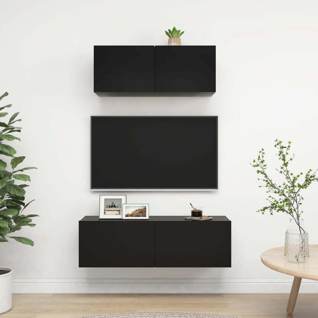 2 Piece Tv Cabinet Set Black Engineered Wood