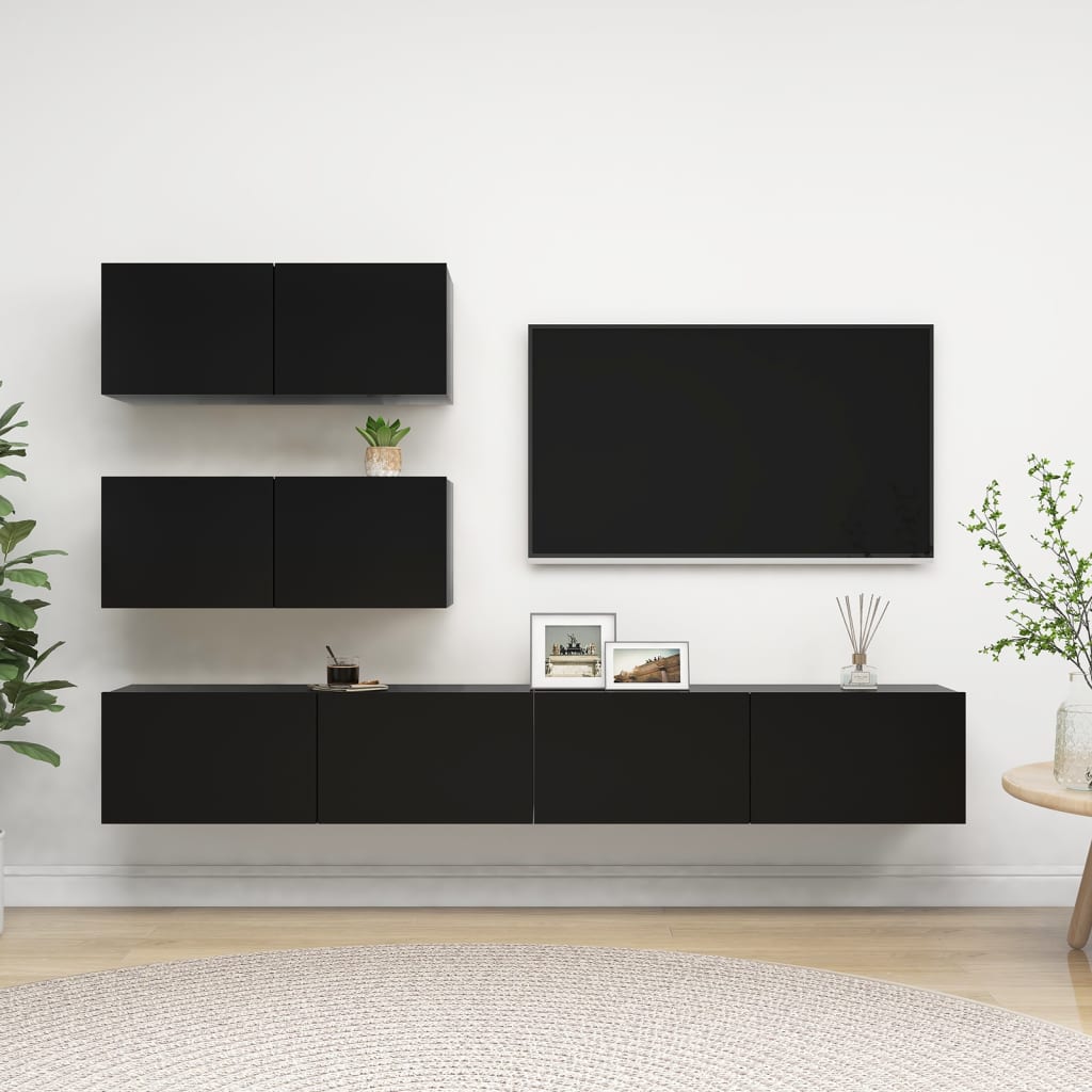 4 Piece Tv Cabinet Set Black Engineered Wood