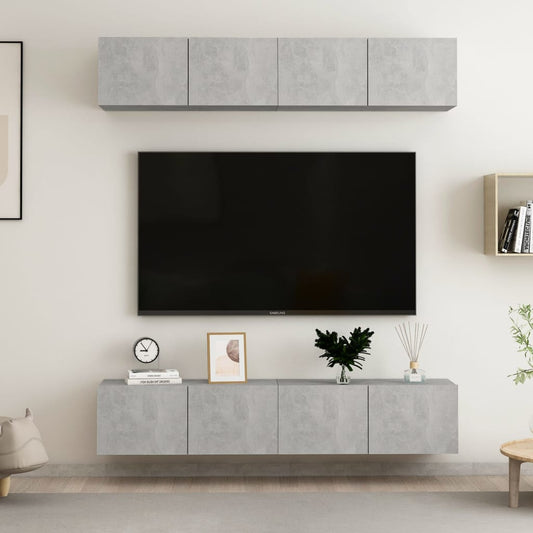 Tv Cabinets 4 Pcs Concrete Grey 80X30X30 Cm Engineered Wood