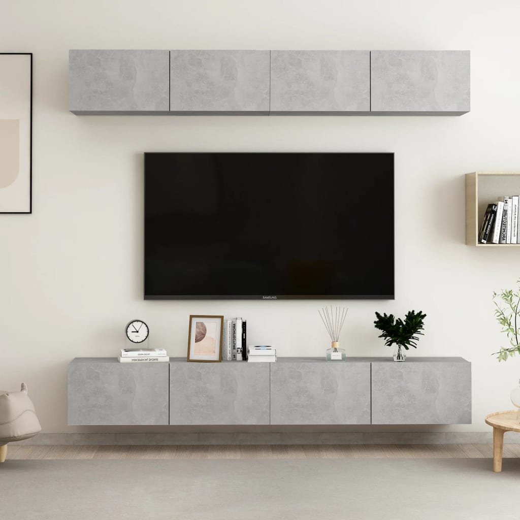 Tv Cabinets 4 Pcs Concrete Grey 100X30X30 Cm Engineered Wood