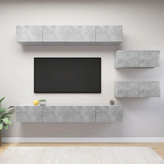 6 Piece Tv Cabinet Set Concrete Grey Engineered Wood