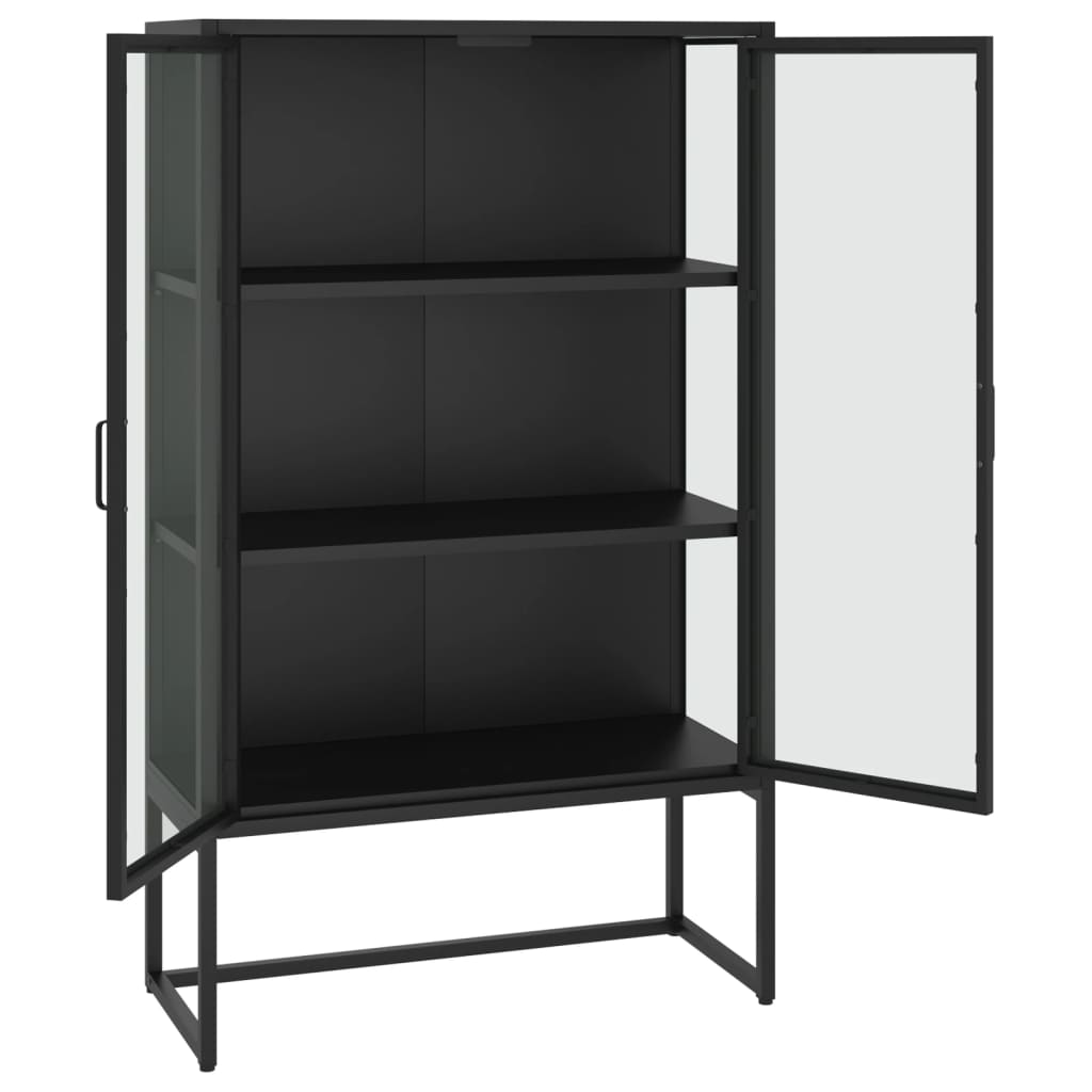 Highboard Black 80X35X135 Cm Steel And Tempered Glass